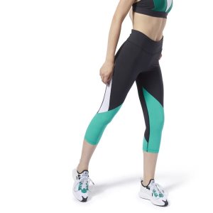 Reebok Lux 3/4 Colorblocked 2.0 Tights Damen - Schwarz/Türkis - DE 429-NXK